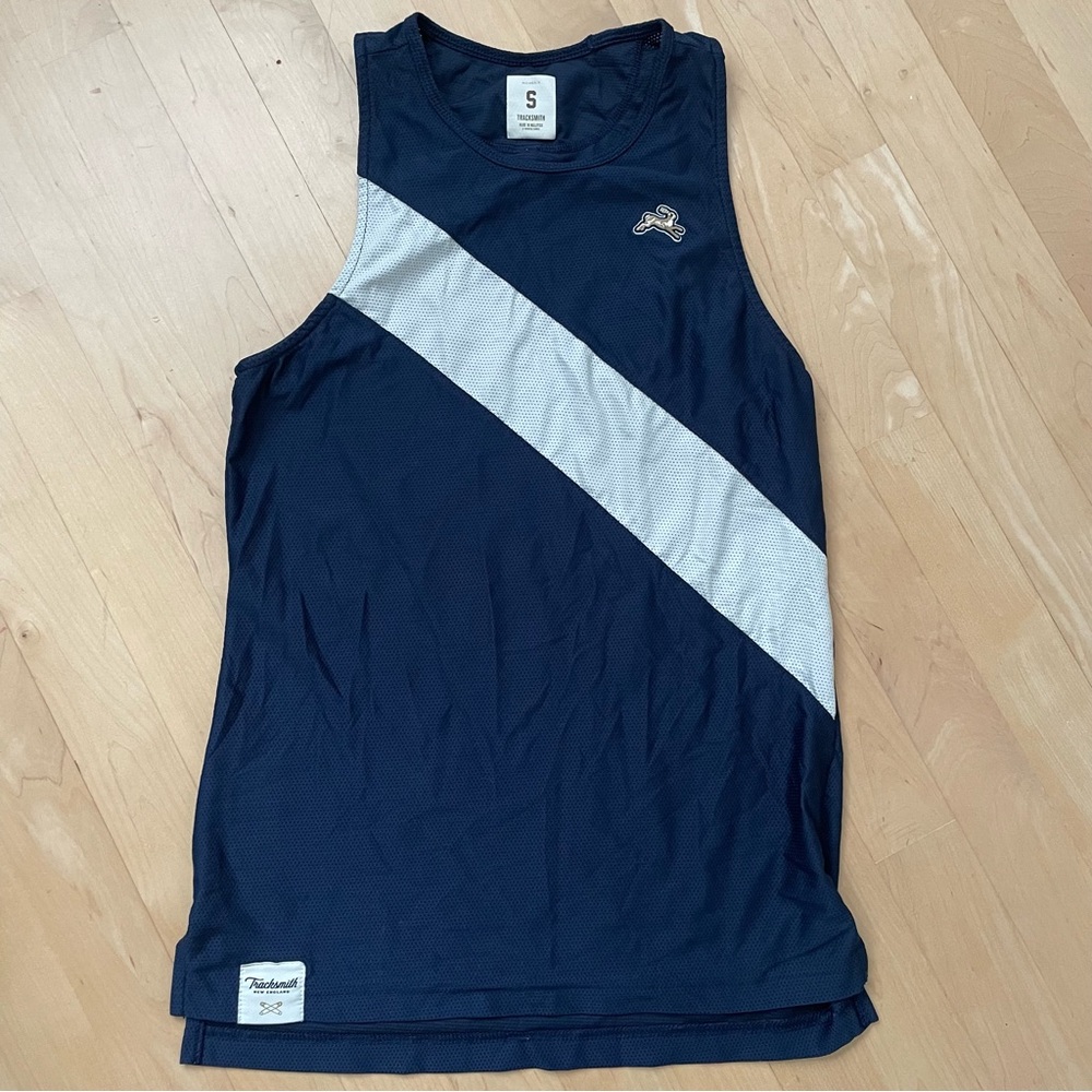 Tracksmith women’s Van Cortlandt running singlet (navy and cream)